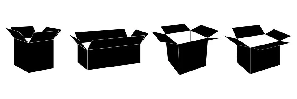 Open empty box silhouette vector set on white background Stock-Illustration