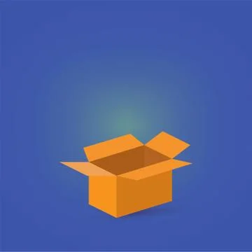 Open empty brown carton or cardboard box on a magic blue background. Stock Illustration