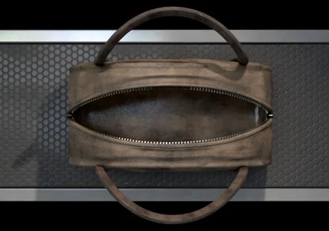 Open Empty Brown Duffel Bag. Ilustración de archivo