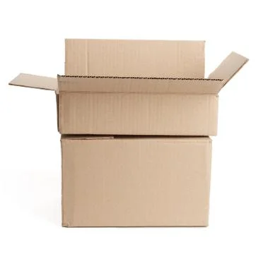 Open empty brown rectangular cardboard box for transporting goods Stock Photos