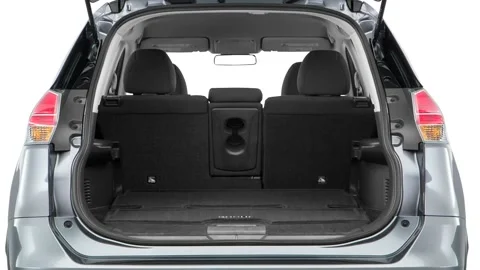 Open empty car trunk close up Tungsten Metallic 2016 Nissan Rogue S Stock Footage 159863606