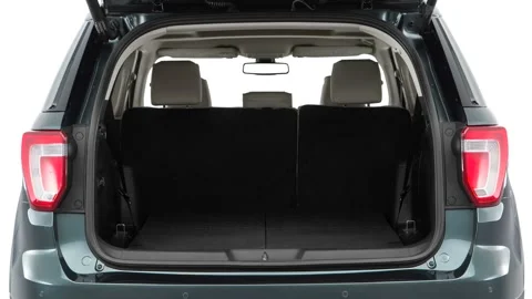 Open empty car trunk close up Ruby Flare Pearl 2016 Ford Explorer Platinum Stock Footage 159864543