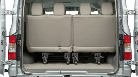 Open empty car trunk close up Gun Metallic 2016 Nissan NV3500 Passenger SL Stock Footage 159892317