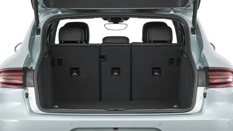 Open empty car trunk close up Modern Steel Metallic 2017 Porsche Macan GTS Stock Footage 159893529