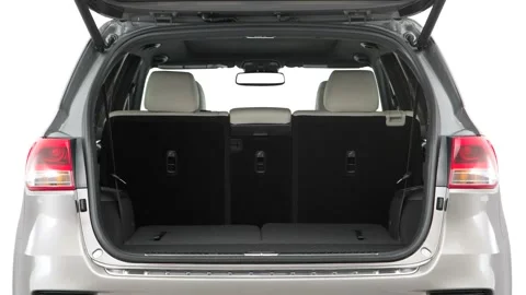 Open empty car trunk close up Panthera Metal 2017 Kia Sorento SX Limited Stock Footage 159897353