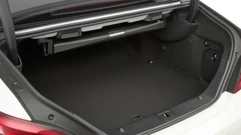 Open empty car trunk close up Caribbean Blue 2017 Mercedes-Benz CLS-Class CLS550 Stock Footage 159912950