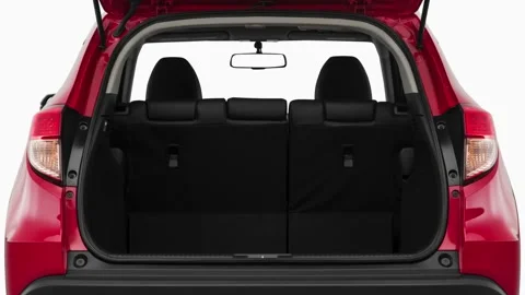 Open empty car trunk close up Lithium Red Pearl 2018 Honda HR-V EX-L Navi Stock Footage 159972033