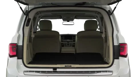 Open empty car trunk close up Gravity Grey 2018 Infiniti QX80 4WD Stock Footage 159991487