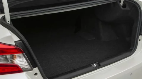 Open empty car trunk close up Snow White Pearl 2019 Subaru WRX Limited Stock Footage 160007602