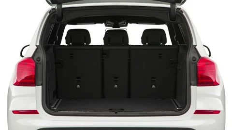 Open empty car trunk close up Rallye Red 2019 BMW X3 sDrive30i Stock Footage 160011936