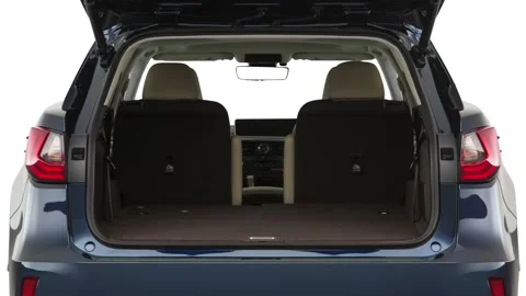 Open empty car trunk close up Ultrasonic Blue Mica 2.0 2018 Lexus RX RX 450hL Video stock 160013306