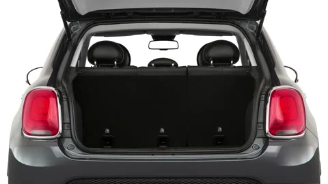 Open empty car trunk close up Deep Scarlet Pearl 2018 Fiat 500X Lounge Stock Footage 160014732