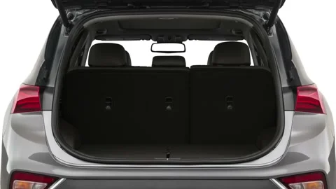 Open empty car trunk close up Super Black 2019 Hyundai Santa Fe Ultimate 2.0T Video stock 160024171