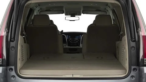 Open empty car trunk close up White 2019 Cadillac Escalade ESV LS Stock Footage 160026868