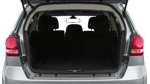 Open empty car trunk close up Blizzard Pearl 2019 Dodge Journey SE Video stock 160079998