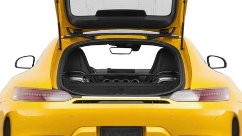 Open empty car trunk close up Reflex Silver Metallic 2020 Mercedes-Benz AMG GT C Stock Footage 160084883
