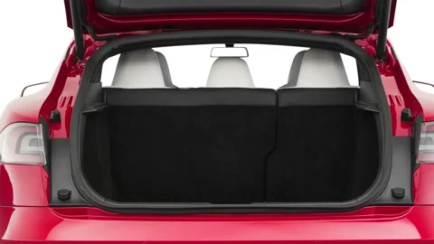 Open empty car trunk close up Matador Red Mica 2019 Tesla Model S P100D Stock Footage 160085719