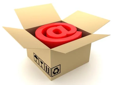 Open empty cardboard box and email. Stock Illustration