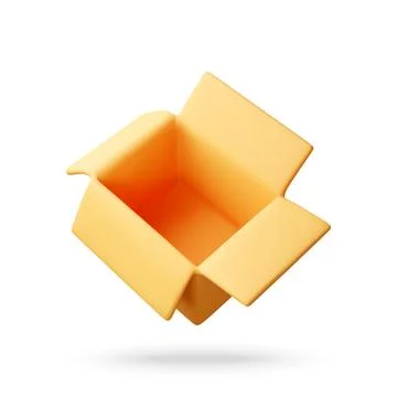Open empty cardboard box with flaps in 3d Stock-Illustration