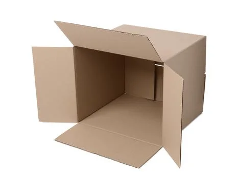 Open empty cardboard box isolated on white 스톡 사진