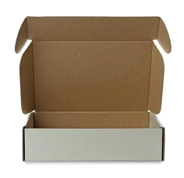 Open empty cardboard box isolated on white. Mockup for design Stock Photos