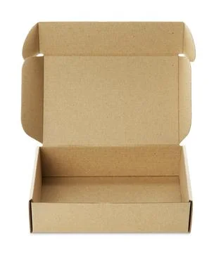 Open empty cardboard box isolated on white. Mockup for design Stock Photos