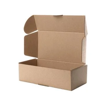 Open empty cardboard box isolated on white. Mockup for design 스톡 사진