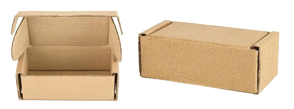Open empty cardboard box isolated on white background Stock Photos