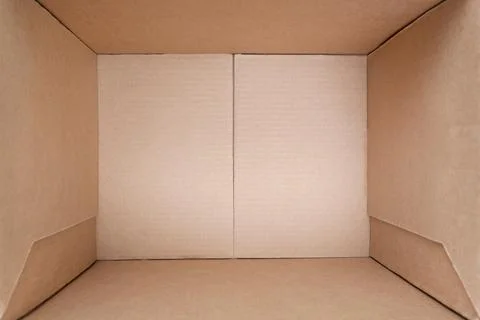 Open empty cardboard box. Top view. Inside view. Stock Photos