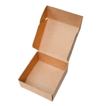 Open empty cardboard box on a white background. Isolated. Square box. Stock Photos