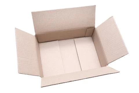 Open empty cardboard box on a white background. Isolated. Rectangular box. Stock Photos