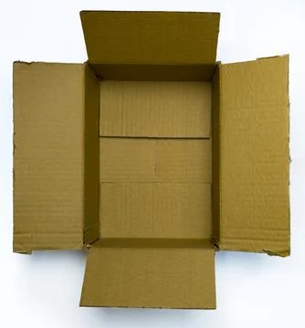 Open empty cardboard box on white background top view Stock Photos