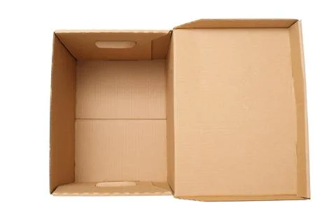 Open empty cardboard box on white background. Brown paper container for shi.. Stock Photos
