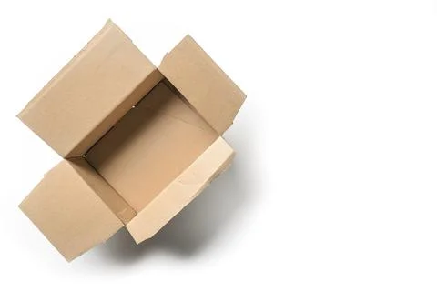 Open empty cardbord box package for delivering and transport on a white Stock Photos
