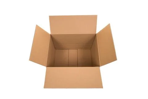 Open empty carton box seen from above isolated on a white background Stock Photos