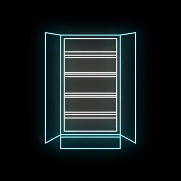 Open empty closet with blue neon light Illustrazione stock