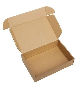 Open empty corrugated cardboard box isolated Stock Photos