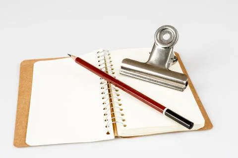 Open empty diary or story book on white Fotos de archivo