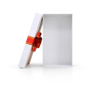 Open empty gift box and red bow. Isolated Stock Illustration