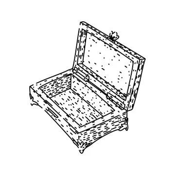 Open empty jewelry casket line art illustration Stock Illustration
