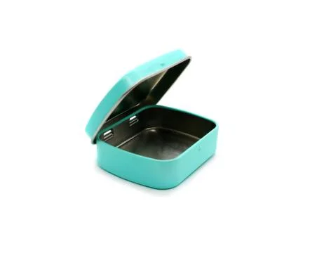 Open empty metal box isolated on white background. Stock Photos