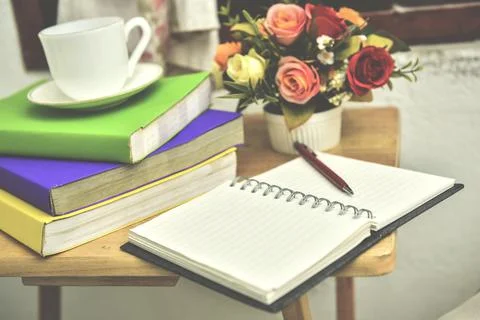 Open empty notebook with a pen Stock Photos