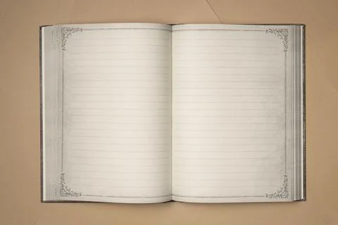 Open empty notebook in vintage style on sheets of paper background from abo.. Stock Photos