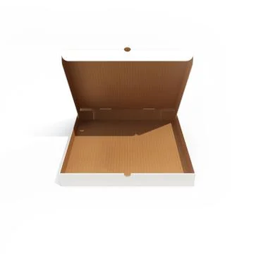 Open empty pizza box isolated on white. 3d rendering Stock Illustration