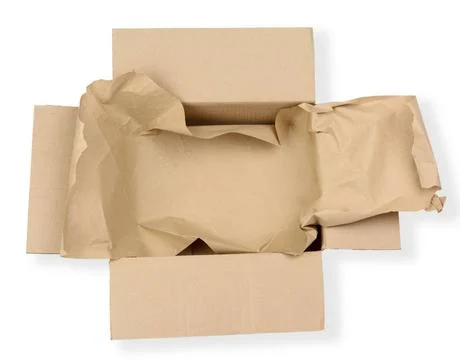 Open empty rectangular brown cardboard box for transportation and packagin... Stockfoto's