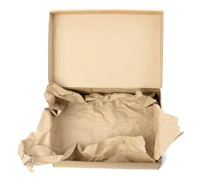 Open empty rectangular brown cardboard box for transportation and packagin... Stockfoto's