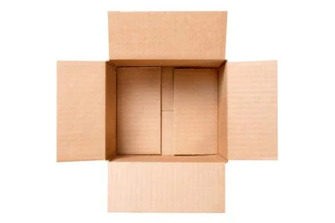 Open empty rectangular cardboard box isolated on white background. Mockup for 写真素材
