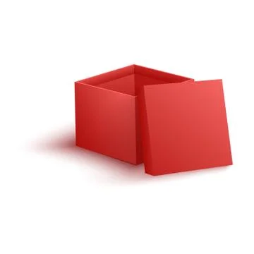 Open empty red paper box vector illustration in realistic 3d style. Stock Illustration