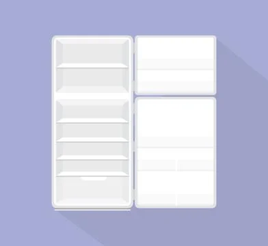 Open empty refrigerator isolated with violet background and long shadow Stock Illustration