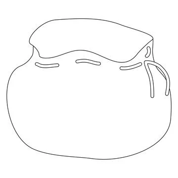 Open empty sack or big bag for gifts, doodle style flat vector outline for kids Stock Illustration